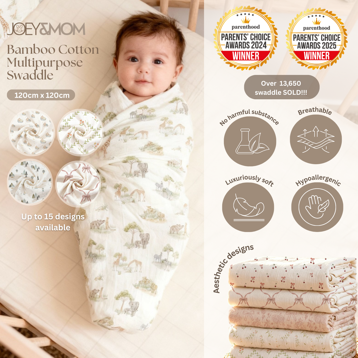 Organic Bamboo Muslin Swaddle Blanket - JOEY & MOM