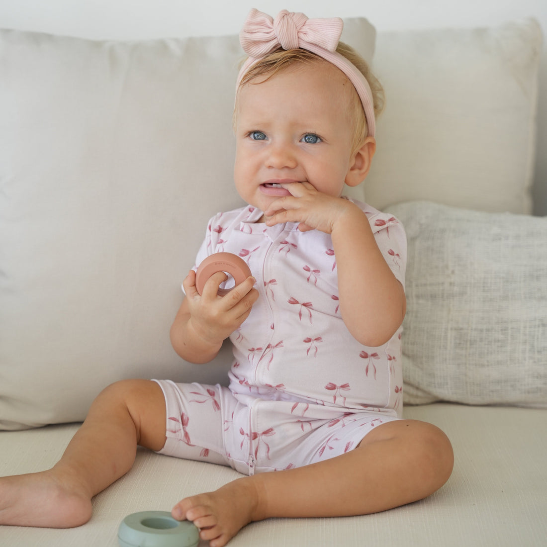 Zipper Romper - Blush Bows