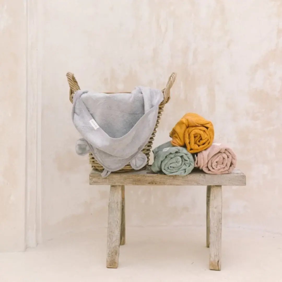 Baby hooded towel and bath essentials