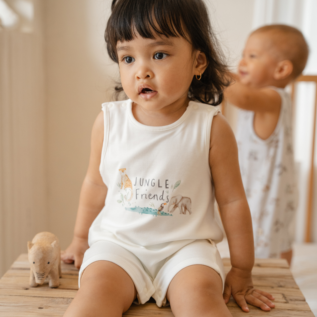 Sleeveless Bamboo Romper - Jungle Friends