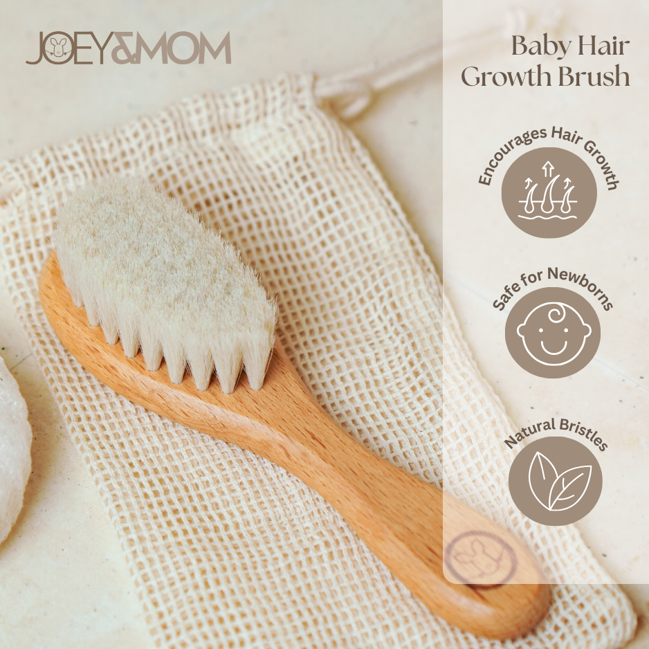 Baby Hair Brush | Natural Goat Bristles | Soft &amp; Gentle Newborn Hair Care Brush | Lightweight Infant Grooming Brush | Hypoallergenic Baby Care Essential