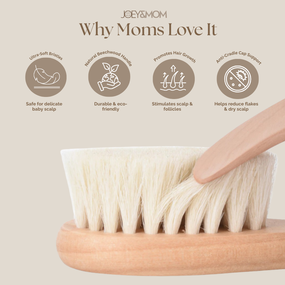 Baby Hair Brush | Natural Goat Bristles | Soft &amp; Gentle Newborn Hair Care Brush | Lightweight Infant Grooming Brush | Hypoallergenic Baby Care Essential