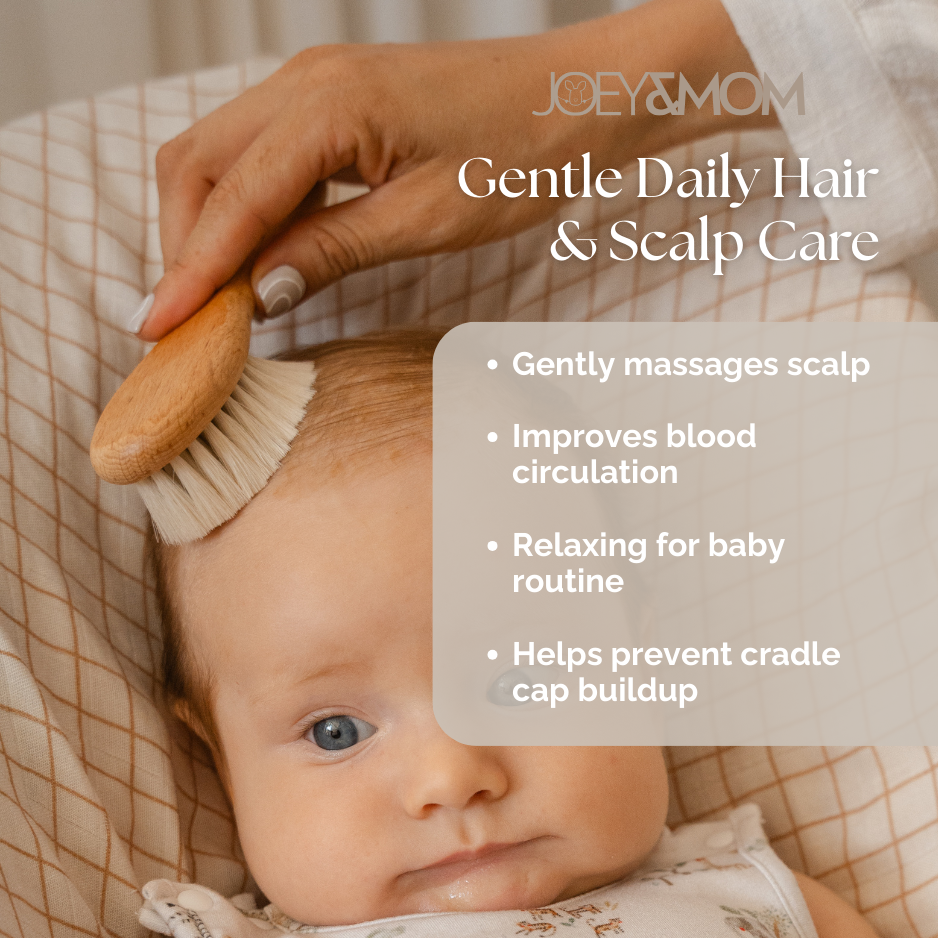 Baby Hair Brush | Natural Goat Bristles | Soft &amp; Gentle Newborn Hair Care Brush | Lightweight Infant Grooming Brush | Hypoallergenic Baby Care Essential