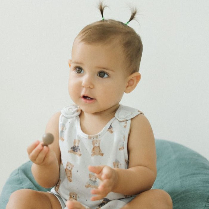 Sleeveless Bamboo Romper - Snuggle Bear II