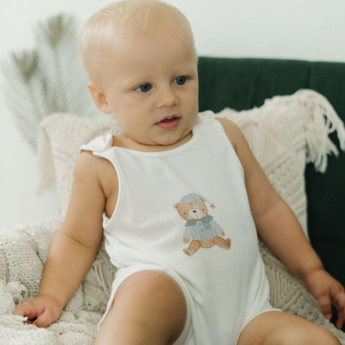 Sleeveless Bamboo Romper - Snuggle Bear