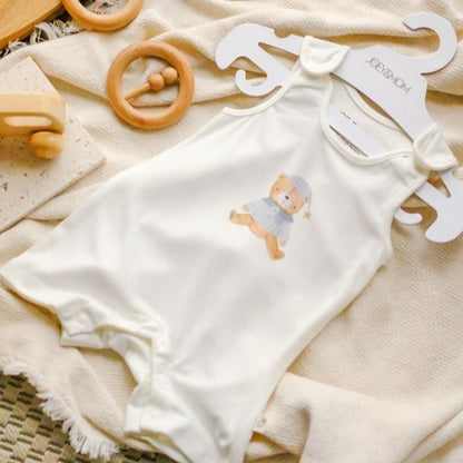 Sleeveless Bamboo Romper - Snuggle bear