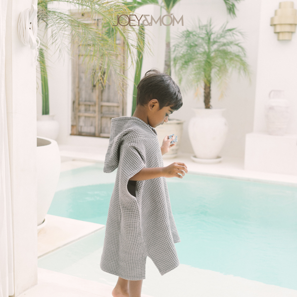 Kids Hooded Poncho Towel Waffle Cotton | Baby & Toddler Bath, Pool & Beach Towel - JOEY & MOM