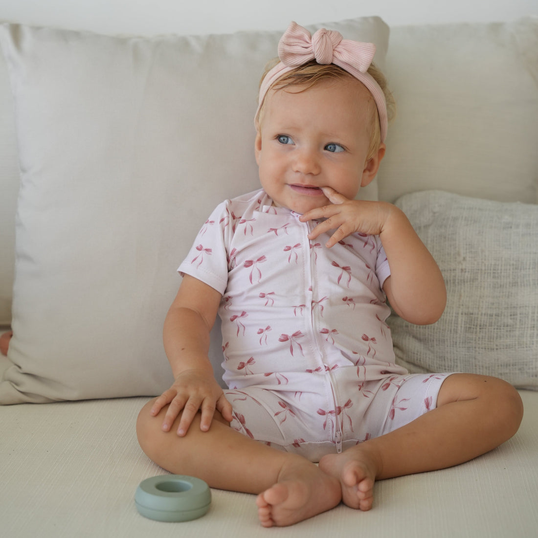 Zipper Romper - Blush Bows